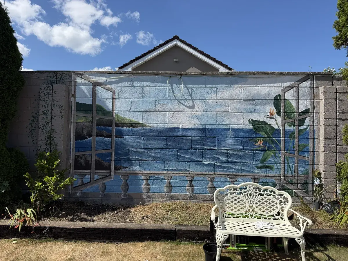 Hand-painted garden wall mural